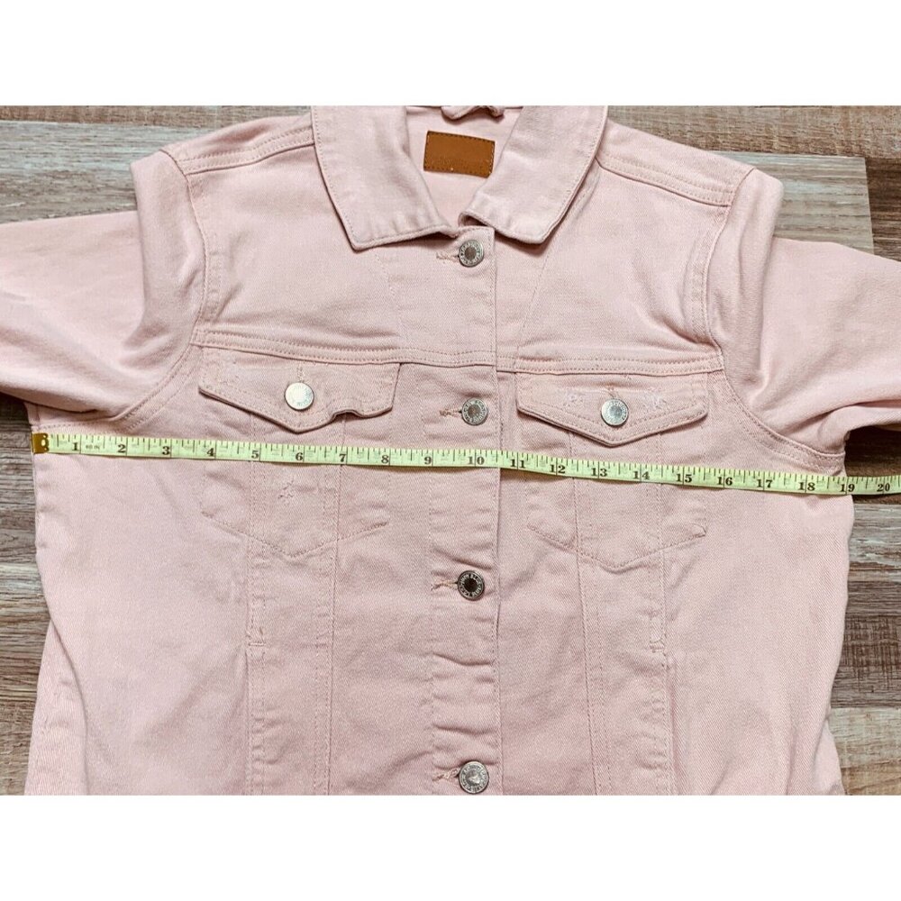 Judy Blue Womens Pink Denim Jacket Size S Distressed Hem Button Up Pockets - Picture 11 of 16
